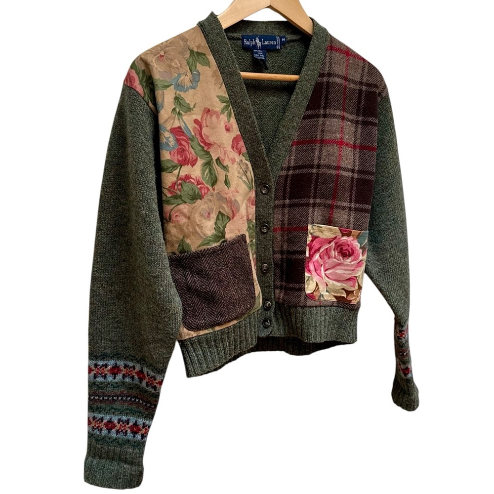 Vintage Ralph Lauren Patchwork Wool Button Cardig… - image 3